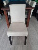 6 eetkamerstoelen echt leder creme met houten poten, Huis en Inrichting, Stoelen, Ophalen, Gebruikt, Overige kleuren, Hout