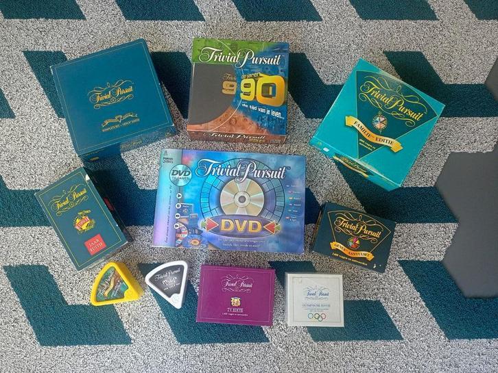trivial pursuit spellen plus aanvulsets, Hobby en Vrije tijd, Gezelschapsspellen | Bordspellen, Zo goed als nieuw, Drie of vier spelers