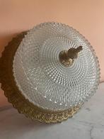 Vintage plafonnière messing armatuur met geslepen glas, Huis en Inrichting, Ophalen of Verzenden, Zo goed als nieuw, Glas, Vintage