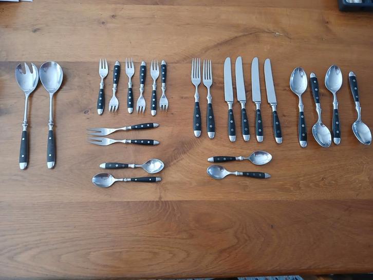 Drache bestekdelen rvs met zwart bakeliet handvat (24 delig), Antiek en Kunst, Antiek | Bestek, Ophalen of Verzenden