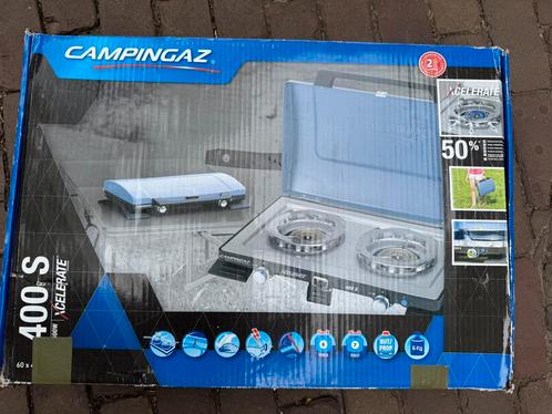 Campingaz 2 pits Gasfornuis inclusief pannenset., Caravans en Kamperen, Kampeeraccessoires, Zo goed als nieuw, Ophalen of Verzenden