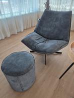 Velvet groene draai fauteuil met poef en kussens, Ophalen, Minder dan 75 cm, Zo goed als nieuw, Stof