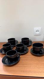 5 kop en schotels melkkannetje Arabia Kilta Teema zwart, Ophalen of Verzenden, Zo goed als nieuw, Effen, Kop(pen) en/of Schotel(s)