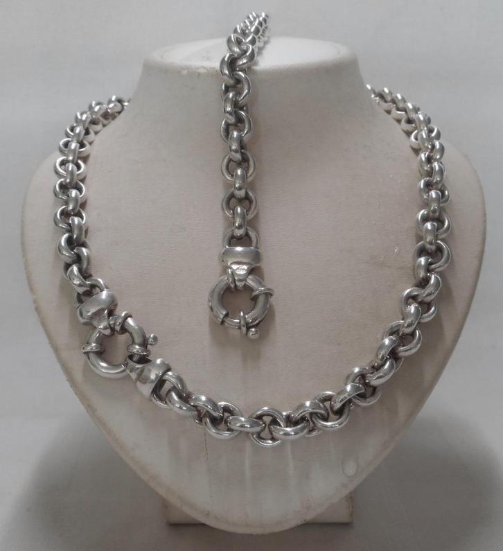 Zilveren prachtige jasseron set met veerslot nr.323, Sieraden, Tassen en Uiterlijk, Kettingen, Zo goed als nieuw, Zilver, Zilver