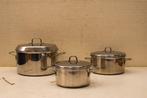 3 stuks Pannen met deksel 45935, Ophalen of Verzenden, Gebruikt, Rvs, Pannenset