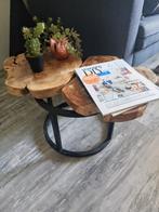 Boomstam Bijzet/Salontafels Teakhout & Staal, Huis en Inrichting, Tafels | Salontafels, Ophalen, Gebruikt, 50 tot 100 cm, 50 tot 100 cm