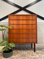 Vintage Teak Mid Century Ladekast Jaren 60, Ophalen, 5 laden of meer, Vintage retro high board, 100 tot 150 cm
