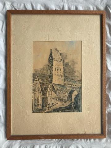 Martinikerk Bolsward - Tekening Ingelijst beschikbaar voor biedingen