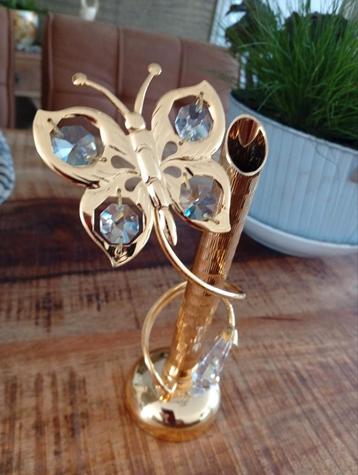 Bladgouden vaasje met vlinder en Swarovski beschikbaar voor biedingen