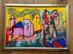 Schilderij Jan te Wierik - Huizen en bomen, geel dorp, Antiek en Kunst, Kunst | Schilderijen | Modern, Ophalen