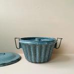 vintage poffert-vorm + deksel van grijs gewolkt emaille IZGS, Ophalen of Verzenden