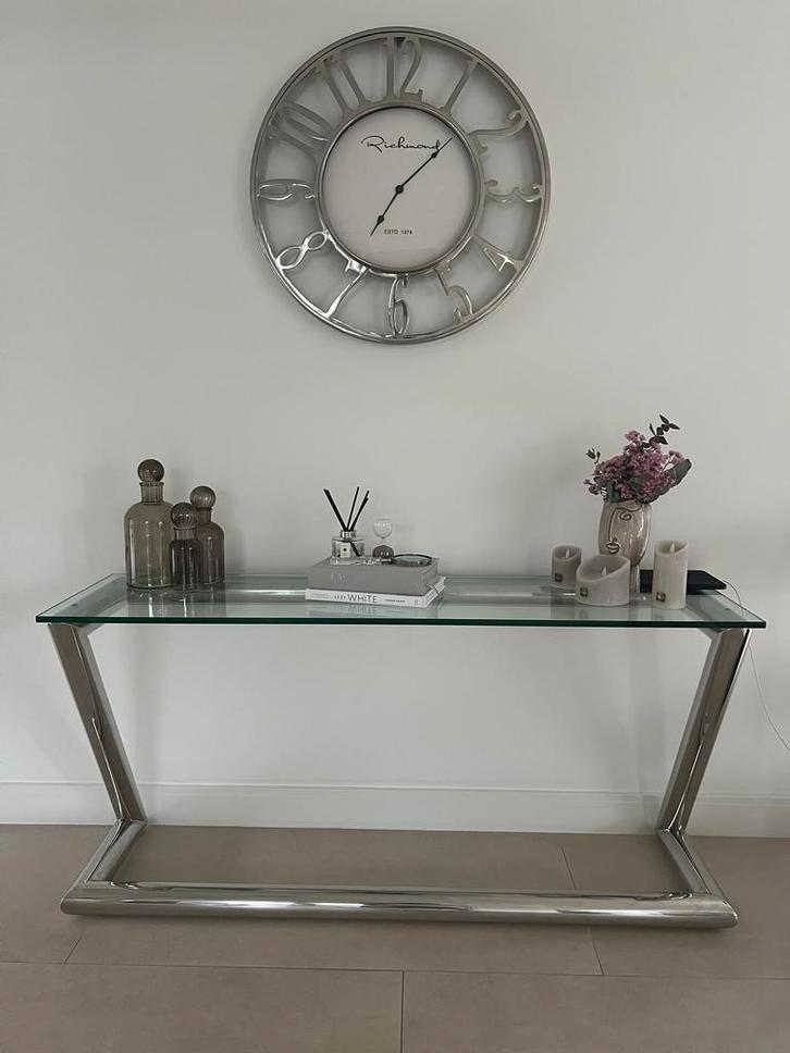 Richmond Moderne Design Console Tafel – Glas & Chroom, Huis en Inrichting, Tafels | Sidetables, Zo goed als nieuw, 25 tot 50 cm