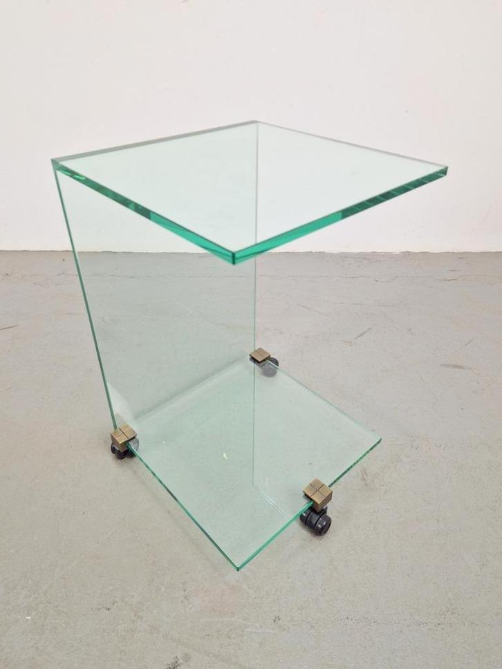 Regency Peter Ghyczy bijzettafel side table Pioneer TC glas, Huis en Inrichting, Tafels | Bijzettafels, Gebruikt, Vierkant, 45 tot 60 cm