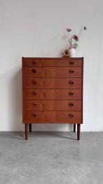 VINTAGE | DEENS | LADEKAST | TEAK | RONDE GREEP, Ophalen, Gebruikt, 5 laden of meer, Teakhout