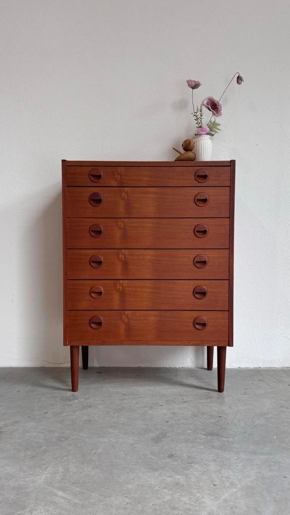 VINTAGE | DEENS | LADEKAST | TEAK | RONDE GREEP, Huis en Inrichting, Kasten | Ladekasten, Gebruikt, Minder dan 100 cm, 50 tot 100 cm