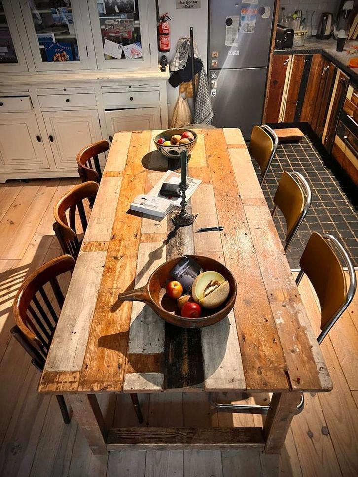 Prachtige Sloophouten Eettafel Piet Hein Eek Stijl, Huis en Inrichting, Complete eetkamers, Zo goed als nieuw, Ophalen