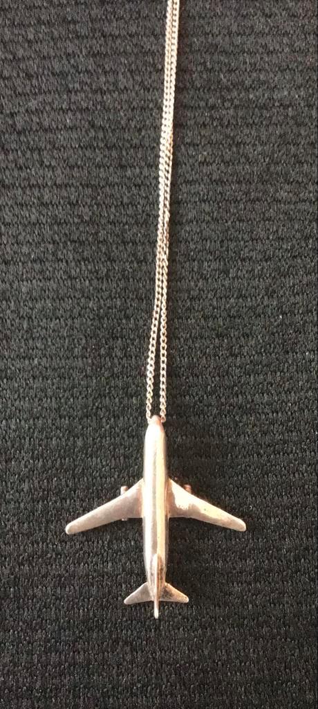 Vintage echt zilveren ketting met vliegtuig hanger, Sieraden, Tassen en Uiterlijk, Kettingen, Zo goed als nieuw, Zilver, Zilver