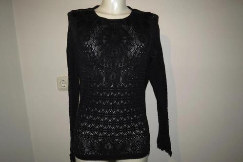 High tech open gewerkte stretch trui sier werk hals 36/38, Kleding | Dames, Truien en Vesten, Zo goed als nieuw, Maat 36 (S), Zwart
