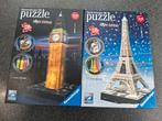 2x 3D puzzel Ravensburger Big Ben+Eiffeltoren, Ophalen of Verzenden, Minder dan 500 stukjes, Zo goed als nieuw, Rubik's of 3D-puzzel