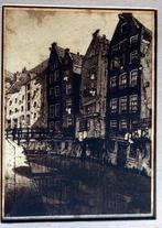 Ets Cornelis Brandenburg OZ Achterburgwal bruggetje Ingelijs, Antiek en Kunst, Ophalen