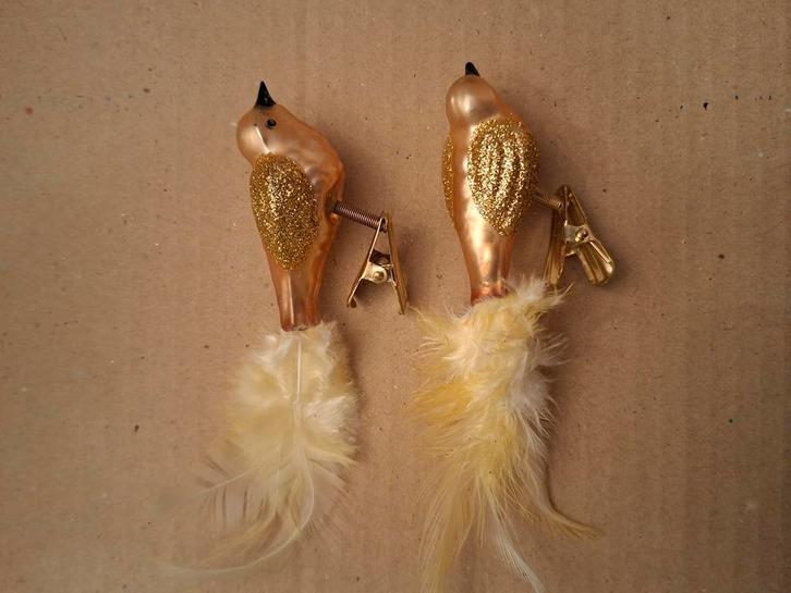 Kerstvogeltjes goud kerstbal vogeltje op knijper vintage, Diversen, Pasen, Ophalen of Verzenden