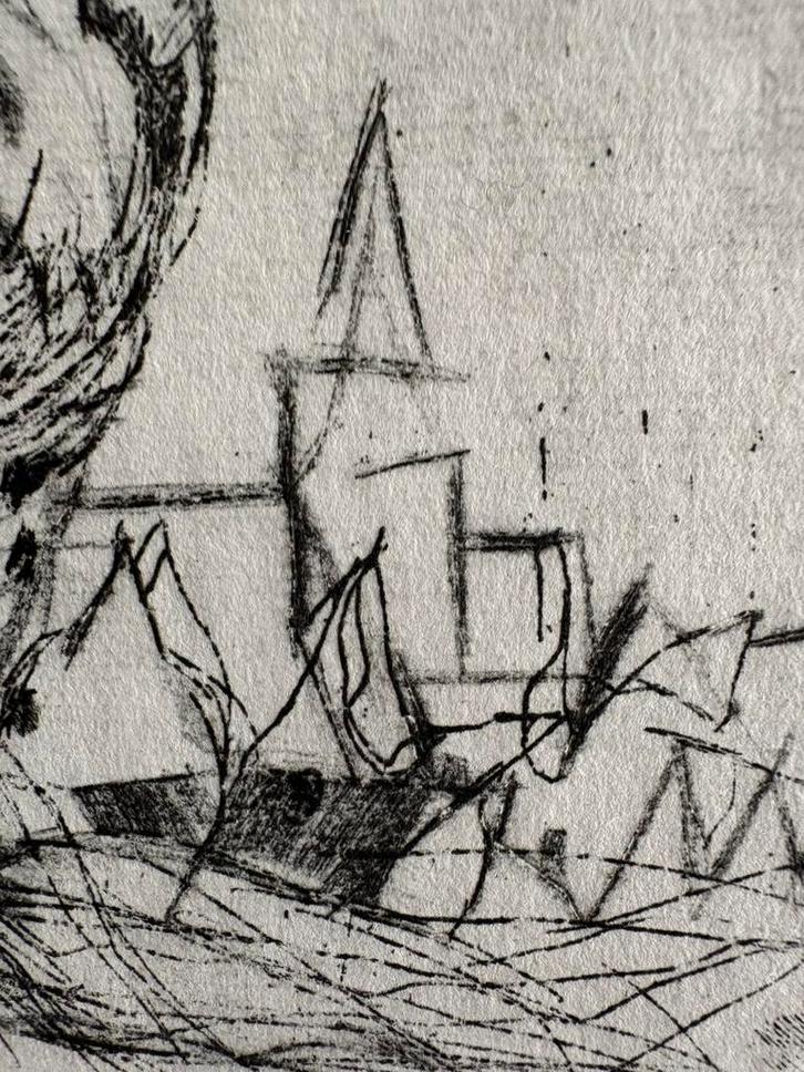 Jef Diederen, ets, kerktoren, Antiek en Kunst, Kunst | Etsen en Gravures, Ophalen of Verzenden