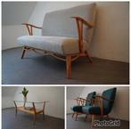 Vintage set, nieuw gestoffeerd: bank, 2 fauteuils en tafel, Huis en Inrichting, Fauteuils, Ophalen, Zo goed als nieuw