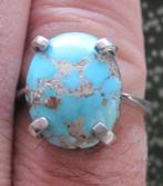 Mooie %100 Perzisch turkoois zilver ring maat 18,5, Ophalen, 18 tot 19, Blauw, Zo goed als nieuw