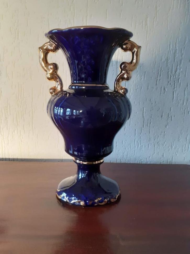 Diep blauw vaas met goudkleurige versiering, Antiek en Kunst, Curiosa en Brocante, Ophalen of Verzenden