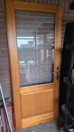 Massief houten deur met geslepen glas, Doe-het-zelf en Verbouw, Ophalen, Glas, Binnendeur, 200 tot 215 cm