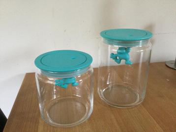 2 Alessi Gianni voorraadpotten - turquoise deksel beschikbaar voor biedingen