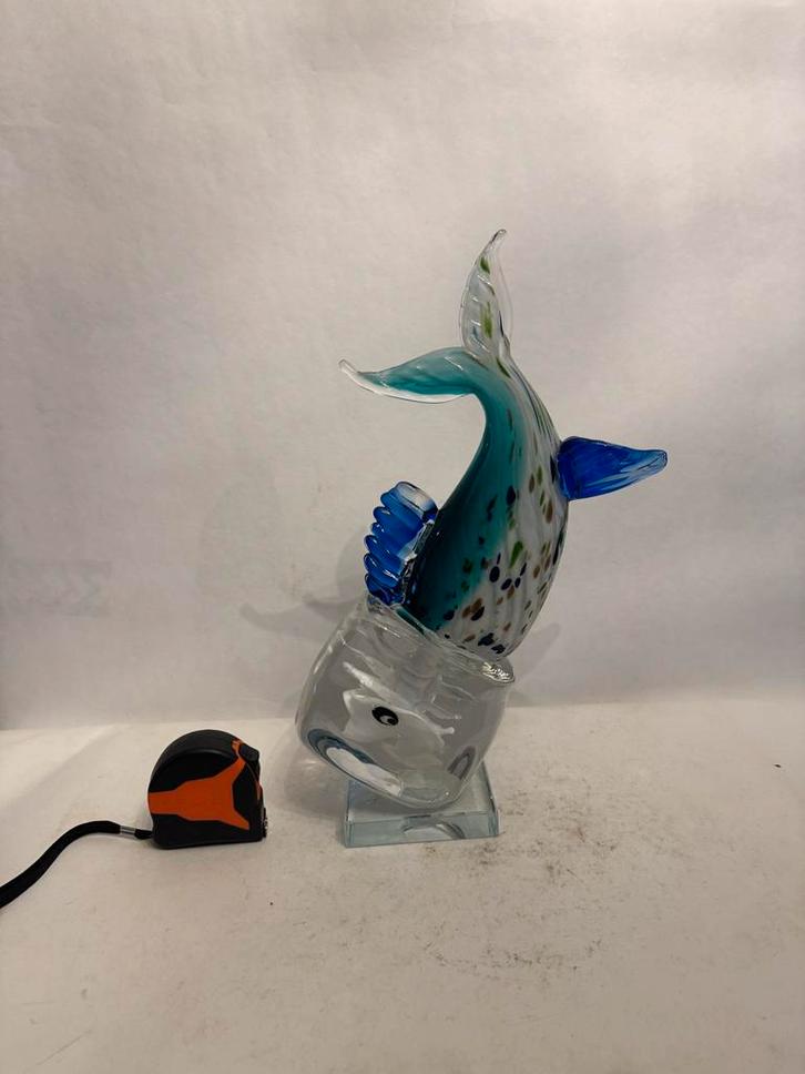 Glazen Vis Sculptuur - Handgemaakt Kunstobject Blauw Accent, Antiek en Kunst, Kunst | Beelden en Houtsnijwerken, Ophalen of Verzenden