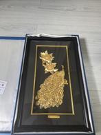 Small Peacock/peony gold foil inside frame (19,5x41 cm), Ophalen of Verzenden