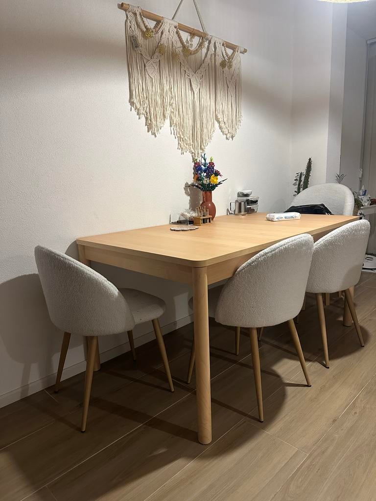 Uitschuifbare salontafel met stoelen, Huis en Inrichting, Tafels | Eettafels, Ophalen, Gebruikt, 50 tot 100 cm, 150 tot 200 cm