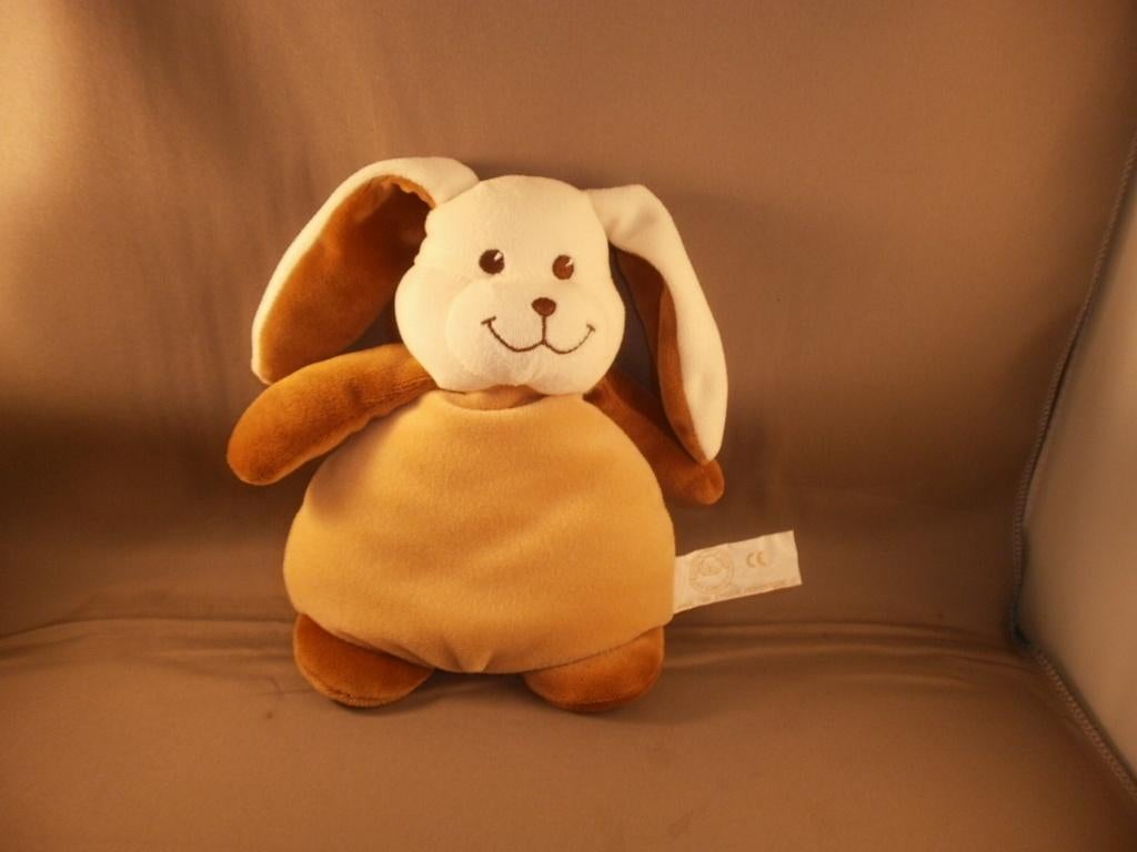 Evora konijn met rammel bruin/crème/wit velours gestikt, Ophalen of Verzenden, Zo goed als nieuw, Konijn