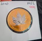Maple Leaf Zilveren 99,99% puur zilverMunt verguld echt goud, Ophalen of Verzenden, Overige landen, Losse munt, Zilver