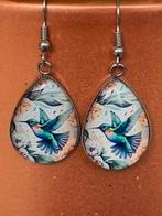 Mooie oorbellen paradijs vogel nieuw zeegroen oranje, Overige materialen, Hangers, Nieuw, Ophalen of Verzenden