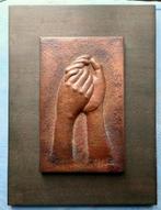 ~1950/60 "Hand in hand" kopper plaat op hout. Monogram - vis, Ophalen of Verzenden