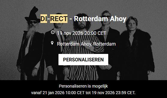 2 Di-rect tickets in Ahoy (1e Ring, rij 3, vak CG), Tickets en Kaartjes, Concerten | Pop, Twee personen, November