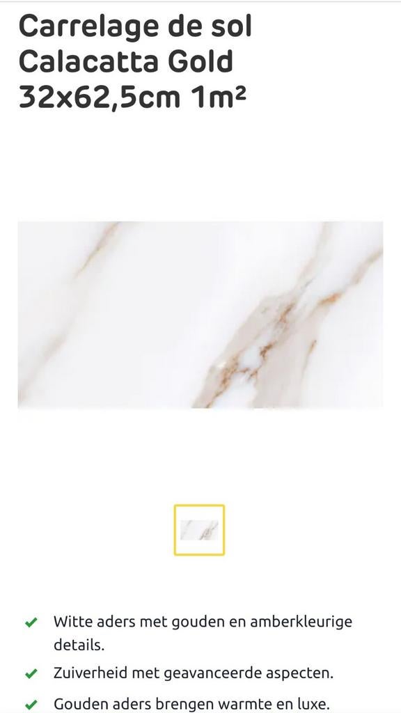 6 Calacatta Gold tegels 32x62,5cm - 1m², Doe-het-zelf en Verbouw, Tegels, Ophalen, Nieuw, Vloertegels