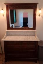 Antieke Commode/Kaptafel met Marmeren Blad en Spiegel, Ophalen, Gebruikt, 100 tot 150 cm, Met lade(s)