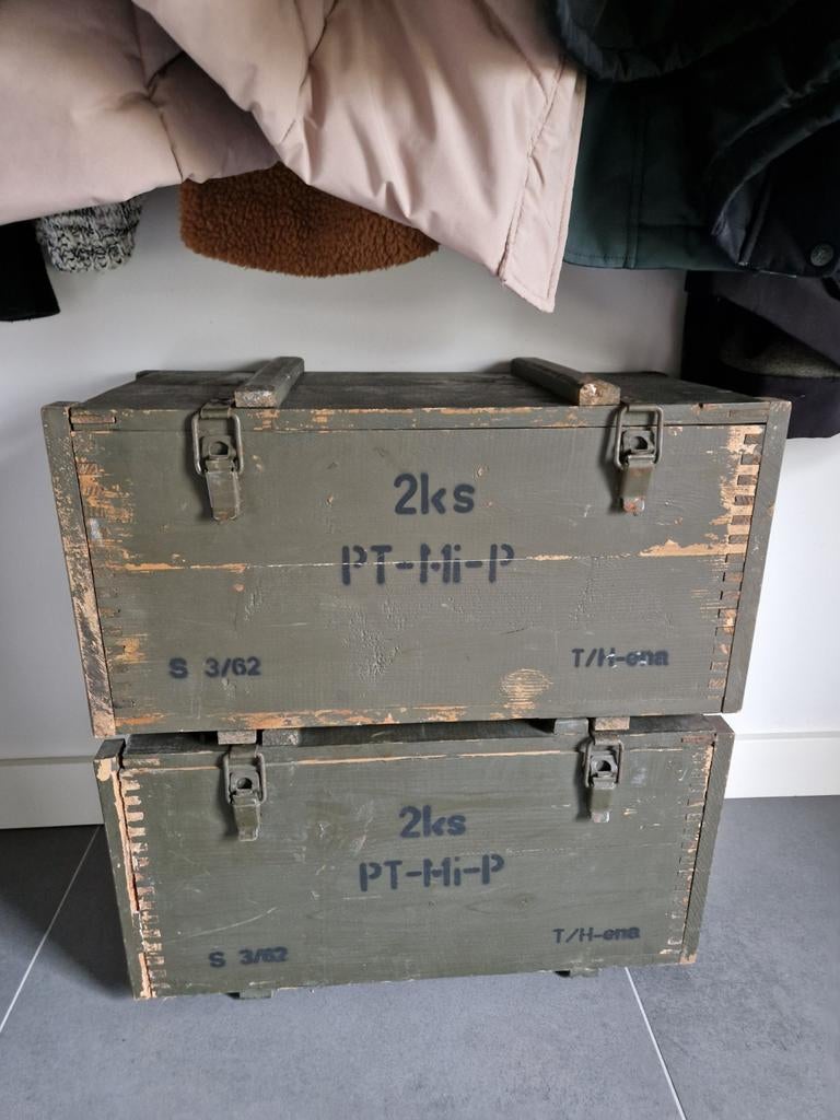 2 Mooie houten legerkisten, Ophalen, 50 tot 100 cm, Minder dan 50 cm, Minder dan 50 cm