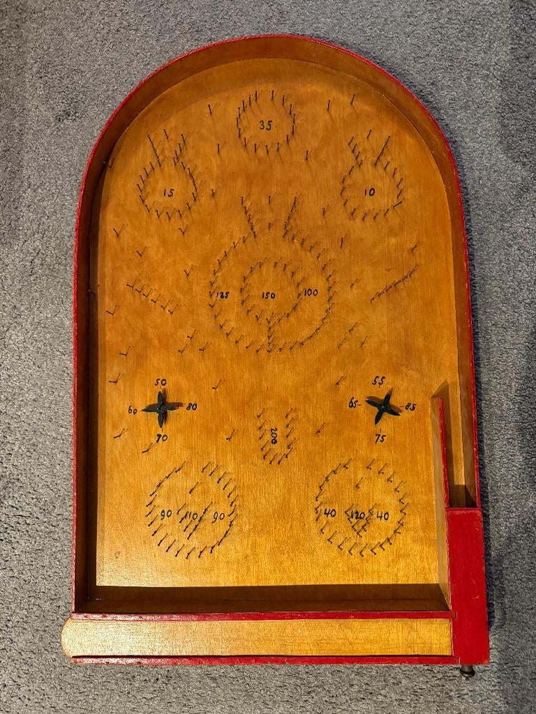 Vintage houten knikkerspel flipperkast spel - 81x51 cm, Antiek en Kunst, Antiek | Speelgoed, Ophalen of Verzenden