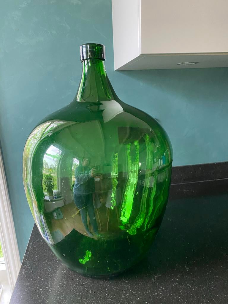 Vintage Brokante Gistfles Wijnfles Groen Glas 52cm, Ophalen