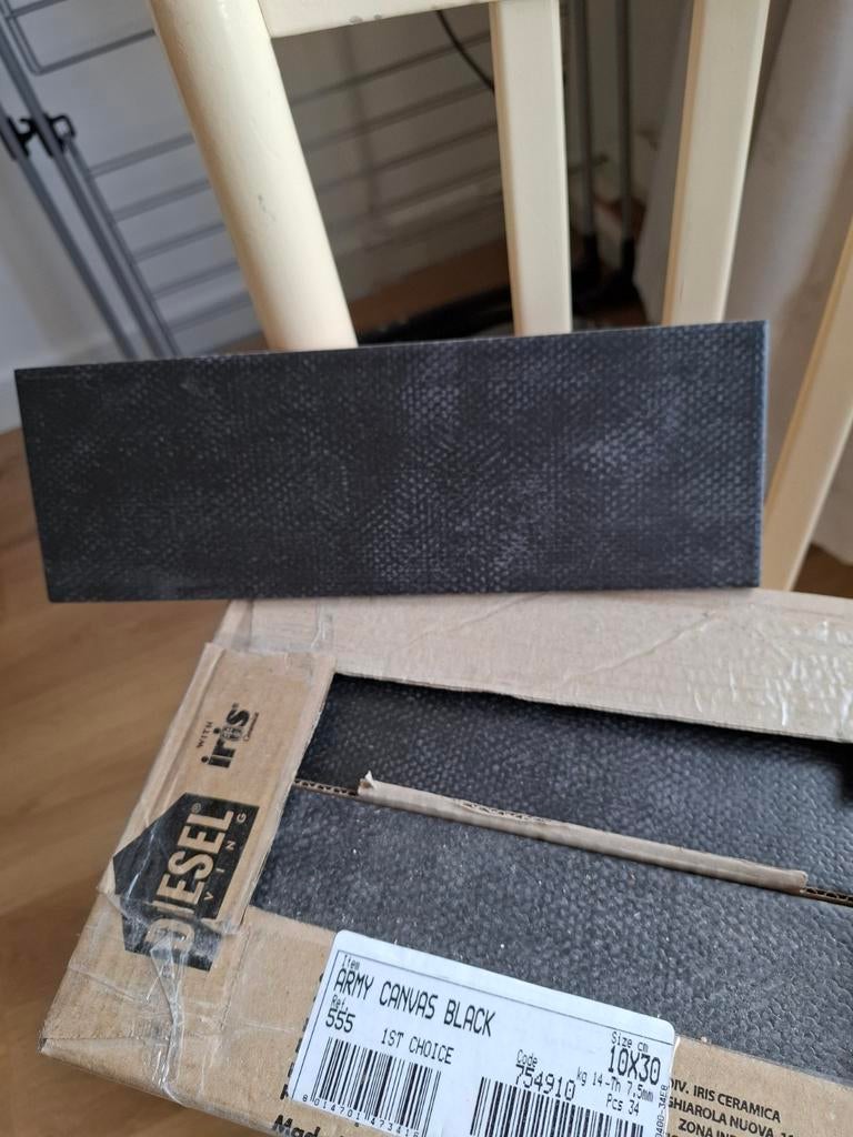 Iris Ceramica tegels Army Canvas Black 10x30 cm (3 pakken), Doe-het-zelf en Verbouw, Tegels, Zo goed als nieuw, 20 tot 40 cm, Wandtegels