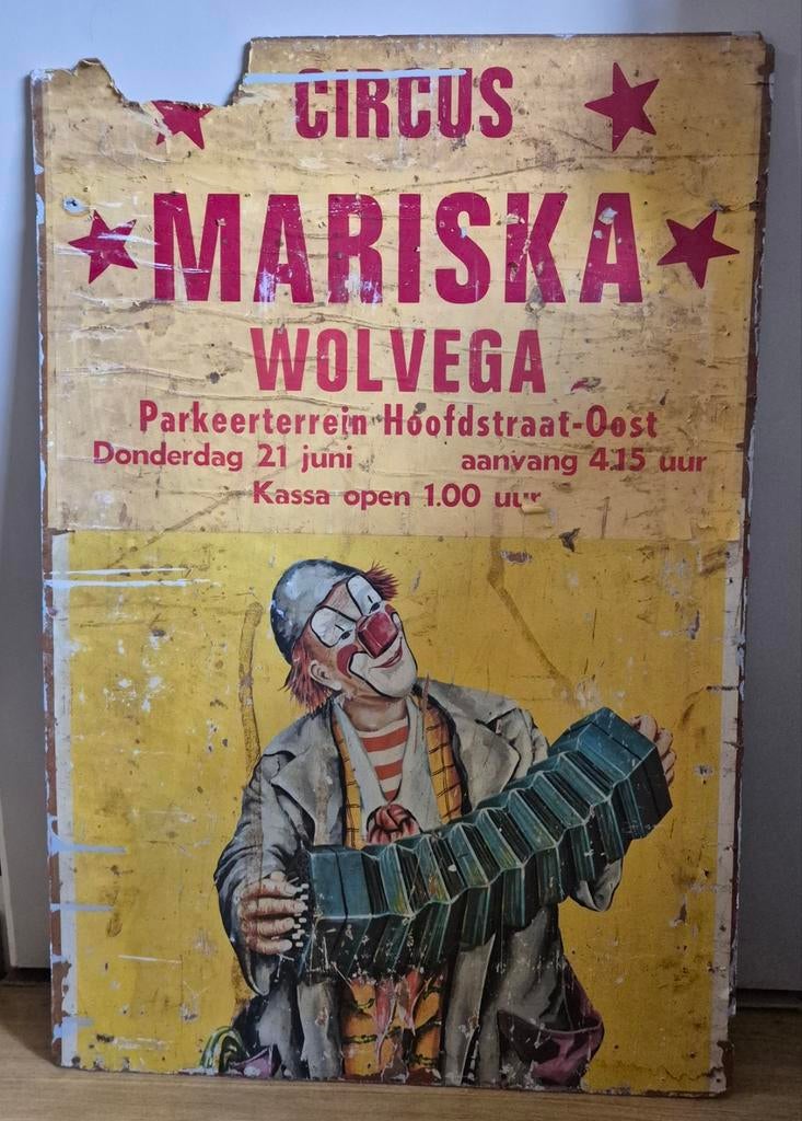 Prachtig vintage reclamebord van Circus " Mariska"., Verzamelen, Merken en Reclamevoorwerpen, Ophalen of Verzenden, Gebruikt, Reclamebord