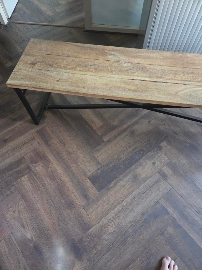 Zitbankje van hout en metaal, Ophalen, Bruin, Hout, Eén