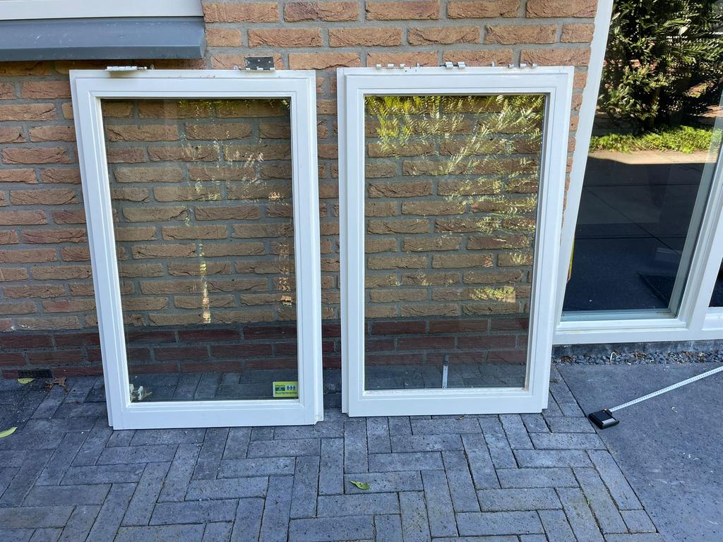 Ramen (kiepraam) met dubbel glas meranti, Minder dan 200 cm, Ophalen of Verzenden, Glas, Buitendeur