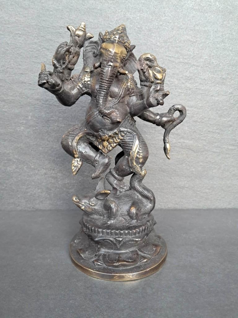 Bronzen Ganesh danst op zijn vâhana (rat) India/Azië, Ophalen of Verzenden