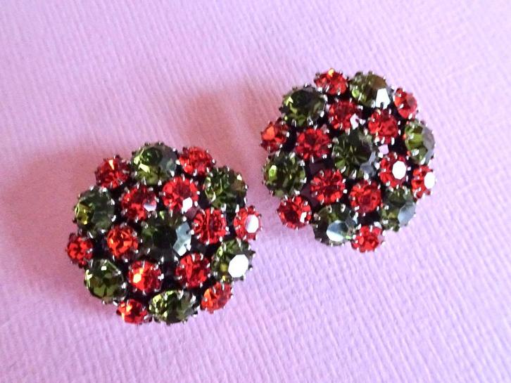 jwg Vintage 60s oranje groen strass stenen oorbellen clips, Sieraden, Tassen en Uiterlijk, Antieke sieraden, Oorbellen, Overige materialen